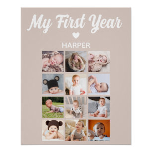 Monthly Photo Baby First Birthday Poster