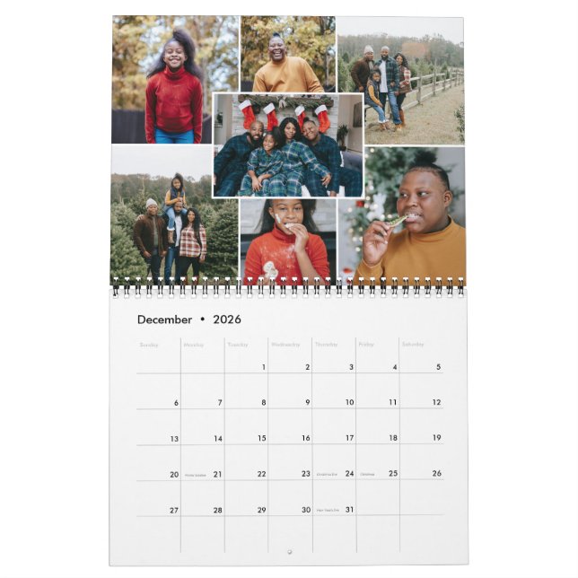 Monthly Photo Collage 7 Family Photos Calendar (Dec 2026)