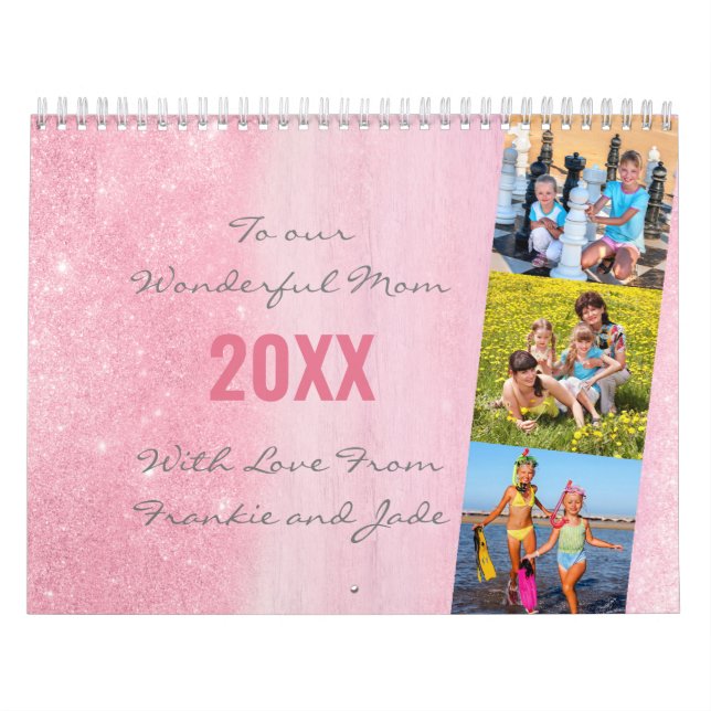 Monthly Photos To Do List Pink Ombre Shimmer Calendar (Cover)