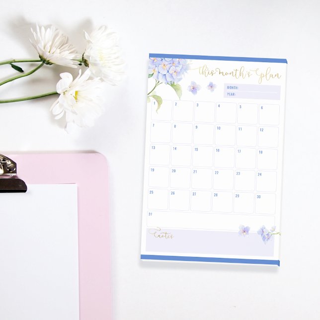 Monthly Planner Blue Hydrangea Flower Post-it Notes (Creator Uploaded)