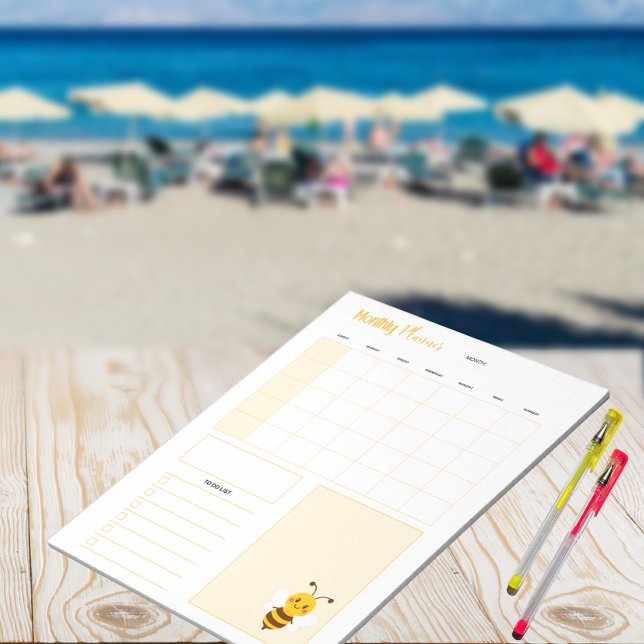 Monthly Planner – Cute Bees Theme – A4 Printable P Notepad (Creator Uploaded)