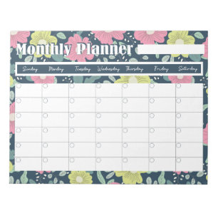 Monthly Planner Notepad with flower background