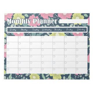 Monthly Planner Notepad with flower background