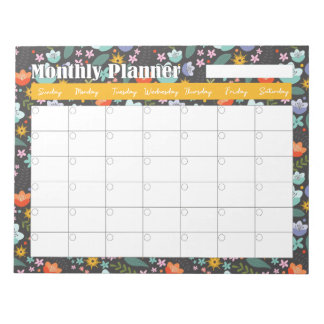 Monthly Planner Spring Colorful Flowers Notepad