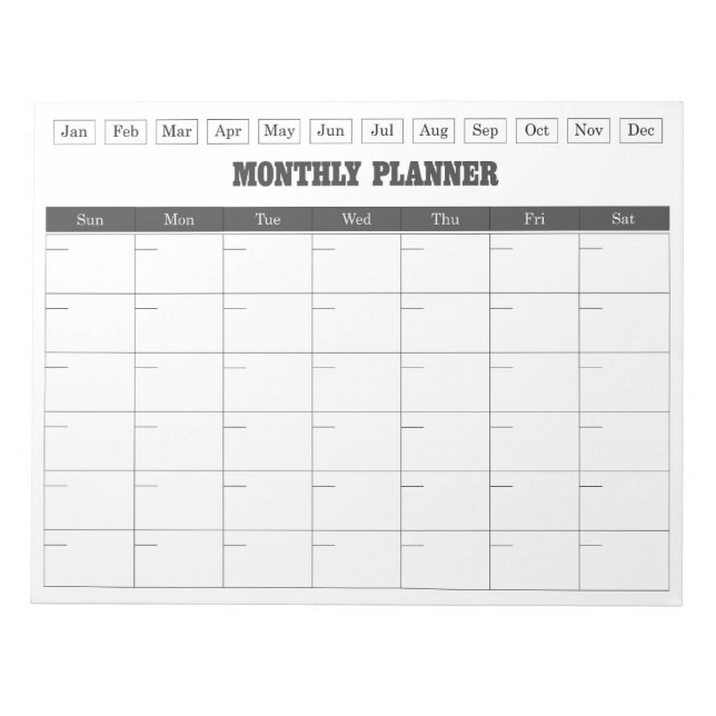 Monthly Planner White Simple Calendar Notepad (Front)