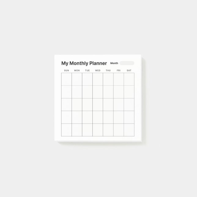 Monthly Study Planner Post-it Notes (Front)