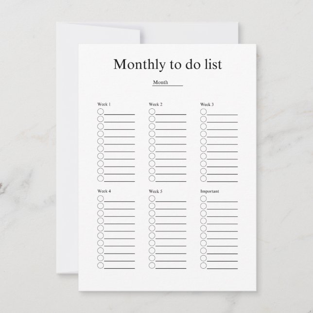 Monthly to do list card (Front)