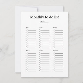 Monthly to do list card