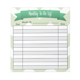 Monthly To Do List- Green Notepad