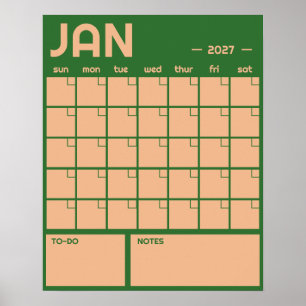 Monthly Undated Bold Vibrant Colour Wall Calendar Poster