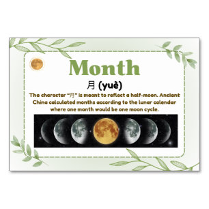 Months in Chinese (Flash Cards) Table Number