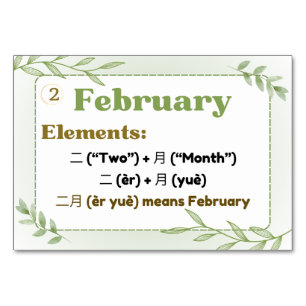 Months in Chinese (Flash Cards) Table Number