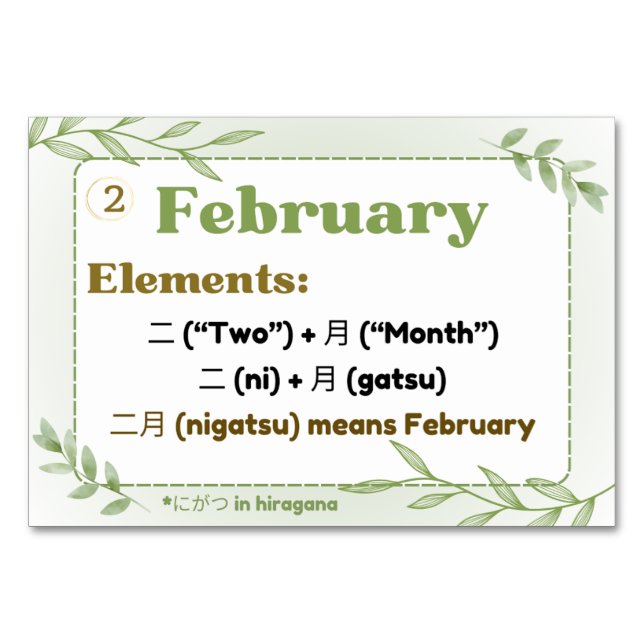Months in Japanese (Flash Cards) Table Number (Front)