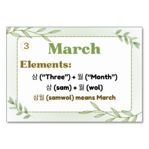 Months in Korean Hangul (Flash Cards) Table Number