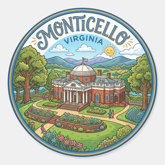 Monticello Virginia Classic Round Sticker (Front)