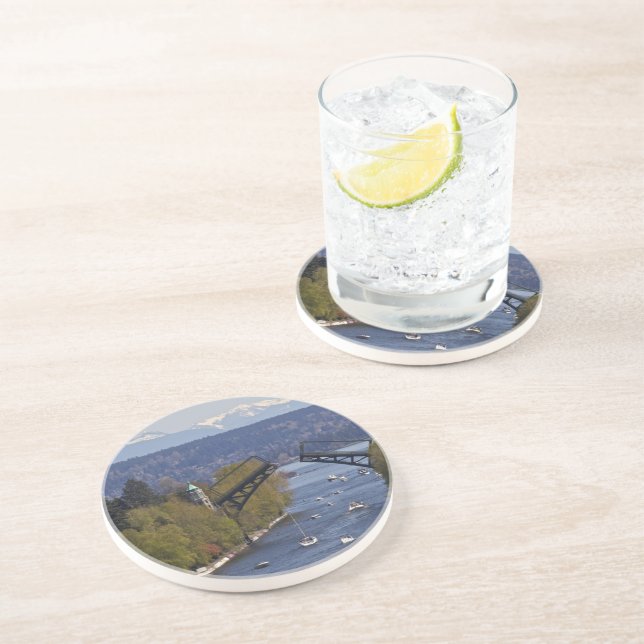 Montlake Bridge and Cascade Mountains Coaster (Side)