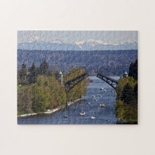 Montlake Bridge and Cascade Mountains Jigsaw Puzzle