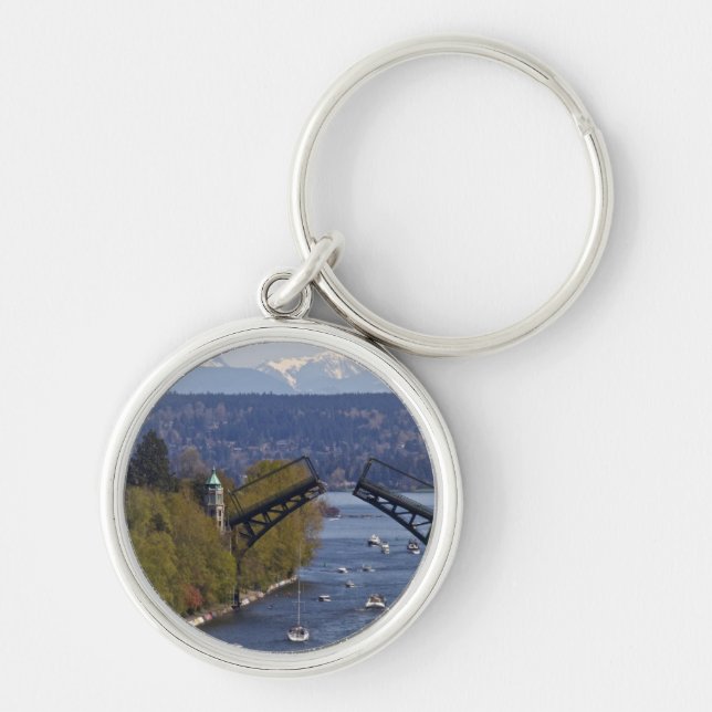 Montlake Bridge and Cascade Mountains Key Ring (Front)