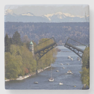Montlake Bridge and Cascade Mountains Stone Coaster