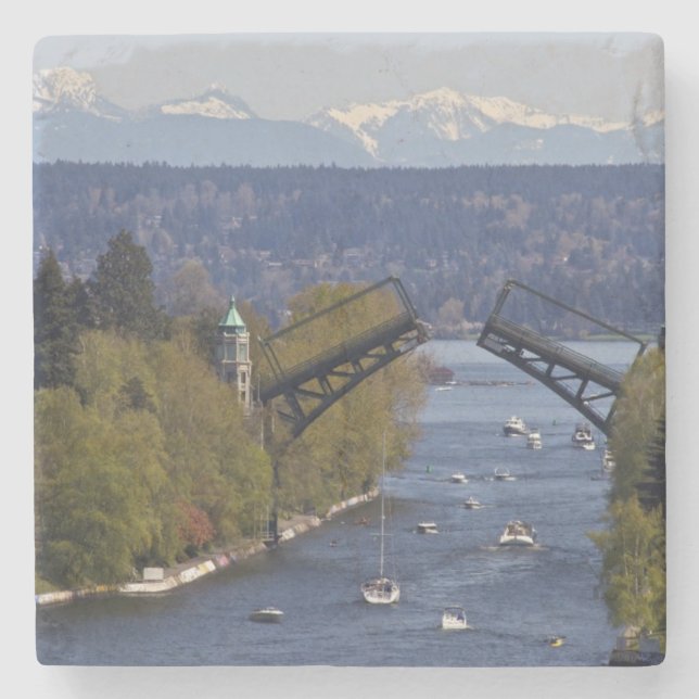 Montlake Bridge and Cascade Mountains Stone Coaster (Front)