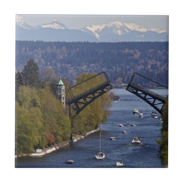Montlake Bridge and Cascade Mountains Tile (Front)