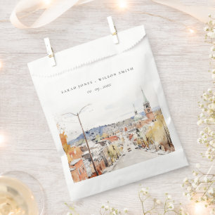Montpelier City Scape Vermont Watercolor Wedding Favour Bag