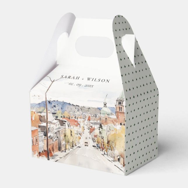 Montpelier City Scape Vermont Watercolor Wedding Favour Box (Front Side)