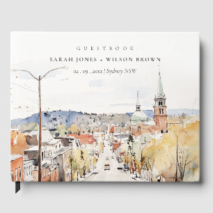 Montpelier City Scape Vermont Watercolor Wedding Guest Book