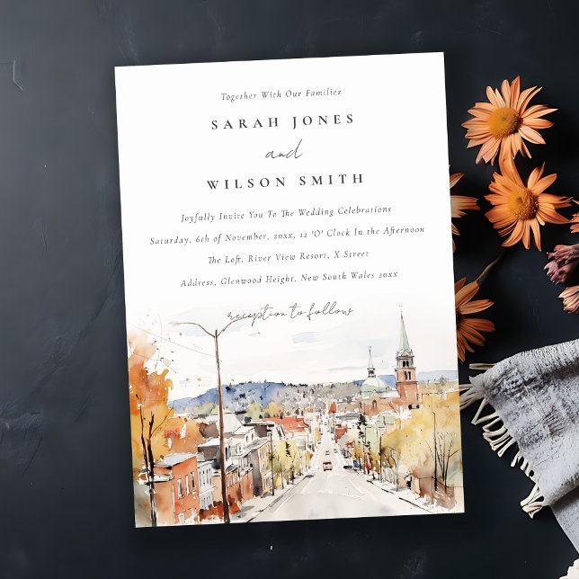 Montpelier City Scape Vermont Watercolor Wedding Invitation (Creator Uploaded)