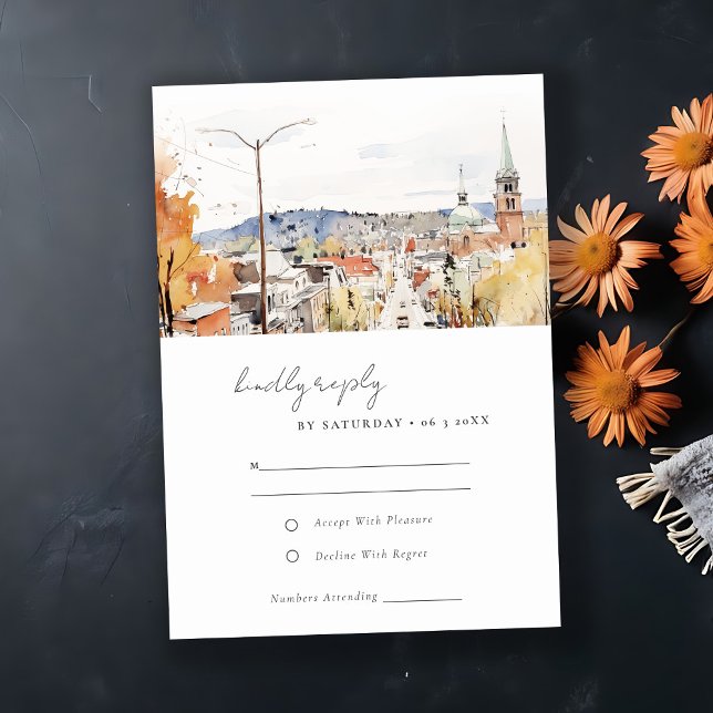 Montpelier City Scape Vermont Watercolor Wedding RSVP Card (Creator Uploaded)