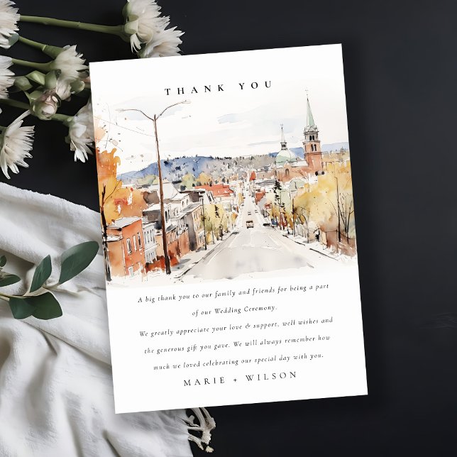 Montpelier City Scape Vermont Watercolor Wedding Thank You Card (Creator Uploaded)