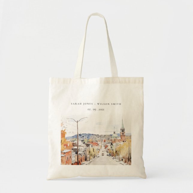 Montpelier City Scape Vermont Watercolor Wedding Tote Bag (Front)