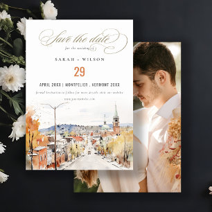 Montpelier City Scape Vermont Wedding Photo Save The Date