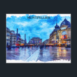 Montpellier France Place de la Comédie View Postcard<br><div class="desc">Beautiful panorama view showing the Place de la Comédie in Montpellier,  France. Makes a great travel souvenir and tourism gift.</div>