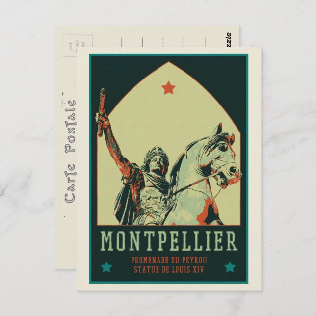 Montpellier Louis XIV statue illustration France Postcard (Front/Back)