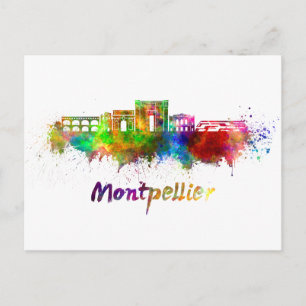 Montpellier skyline in watercolor postcard