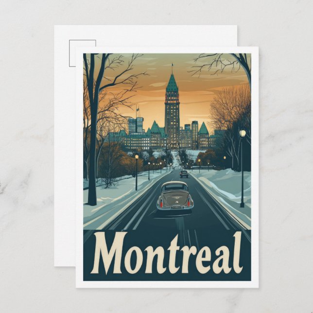 Montreal Canada Art Vintage Travel Illustration Postcard (Front/Back)