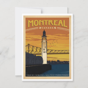 Montreal Canada Clock Tower, Retro Inspired Postcard