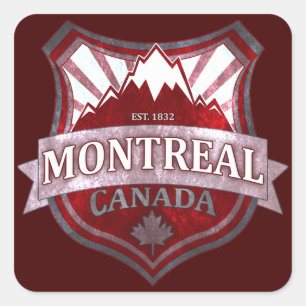 Montreal Canada red grunge shield square stickers