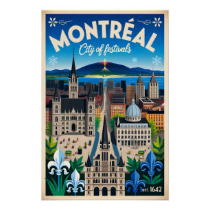 Montréal Canada Retro Travel Poster Art