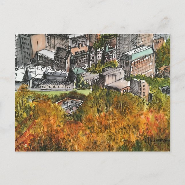 Montreal from Mount Royal, watercolour, postcard. Postcard (Front)