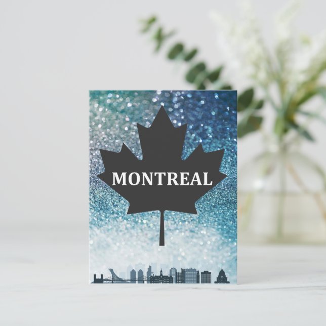 Montreal QC Canada City Silhouette Teal  Postcard (Standing Front)