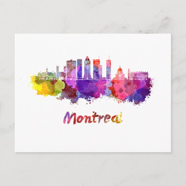 Montreal V2 skyline in watercolor splatters Postcard (Front)