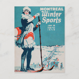 Montreal winter sports vintage poster Skiing 1924 Postcard