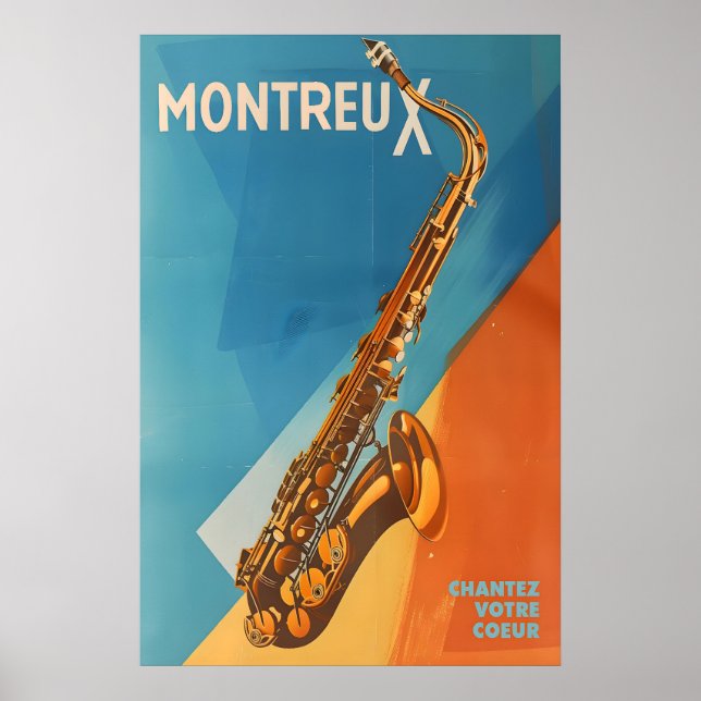 Montreux Jazz Festival Poster Retro Saxophone Art (Front)