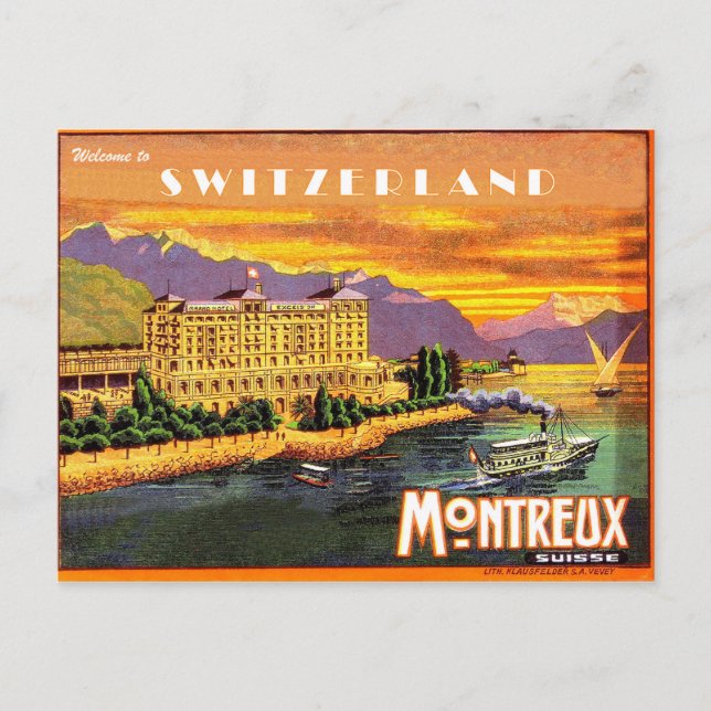 Montreux, lake Geneva, Switzerland, vintage travel Postcard (Front)