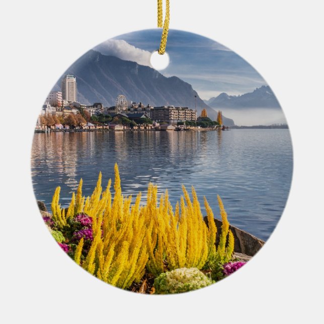 Montreux, Switzerland, Beautiful Lake Geneva View  Ceramic Ornament (Front)