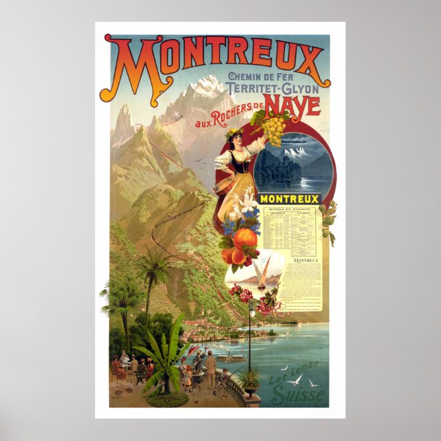 Montreux, Switzerland, Vintage Travel Poster (Front)