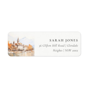 Montreux Switzerland Watercolor Landscape Address Return Address Label