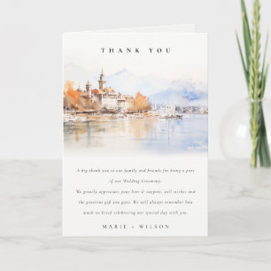 Montreux Switzerland Watercolor Landscape Wedding Thank You Card